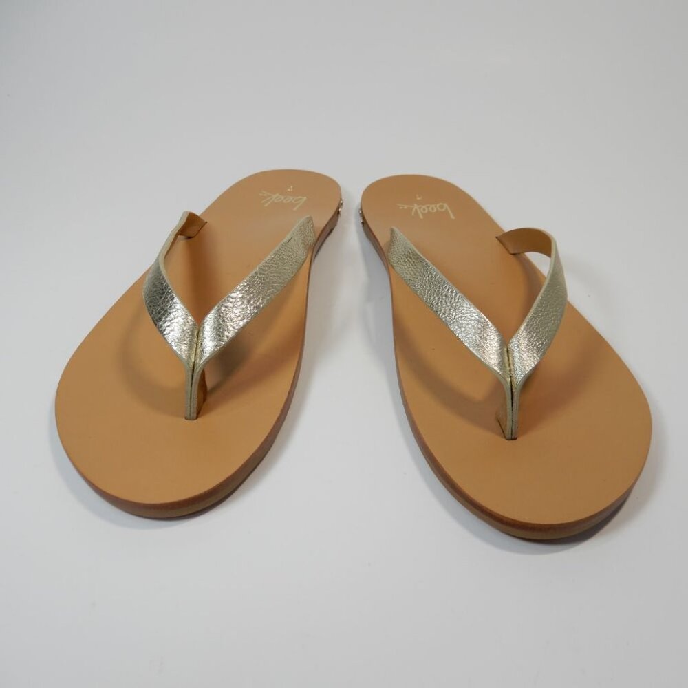 Beek Seabird Thong Flip Flop Slide SANDALS Size 7 Platinum Honey Leather NEW - Picture 10 of 14